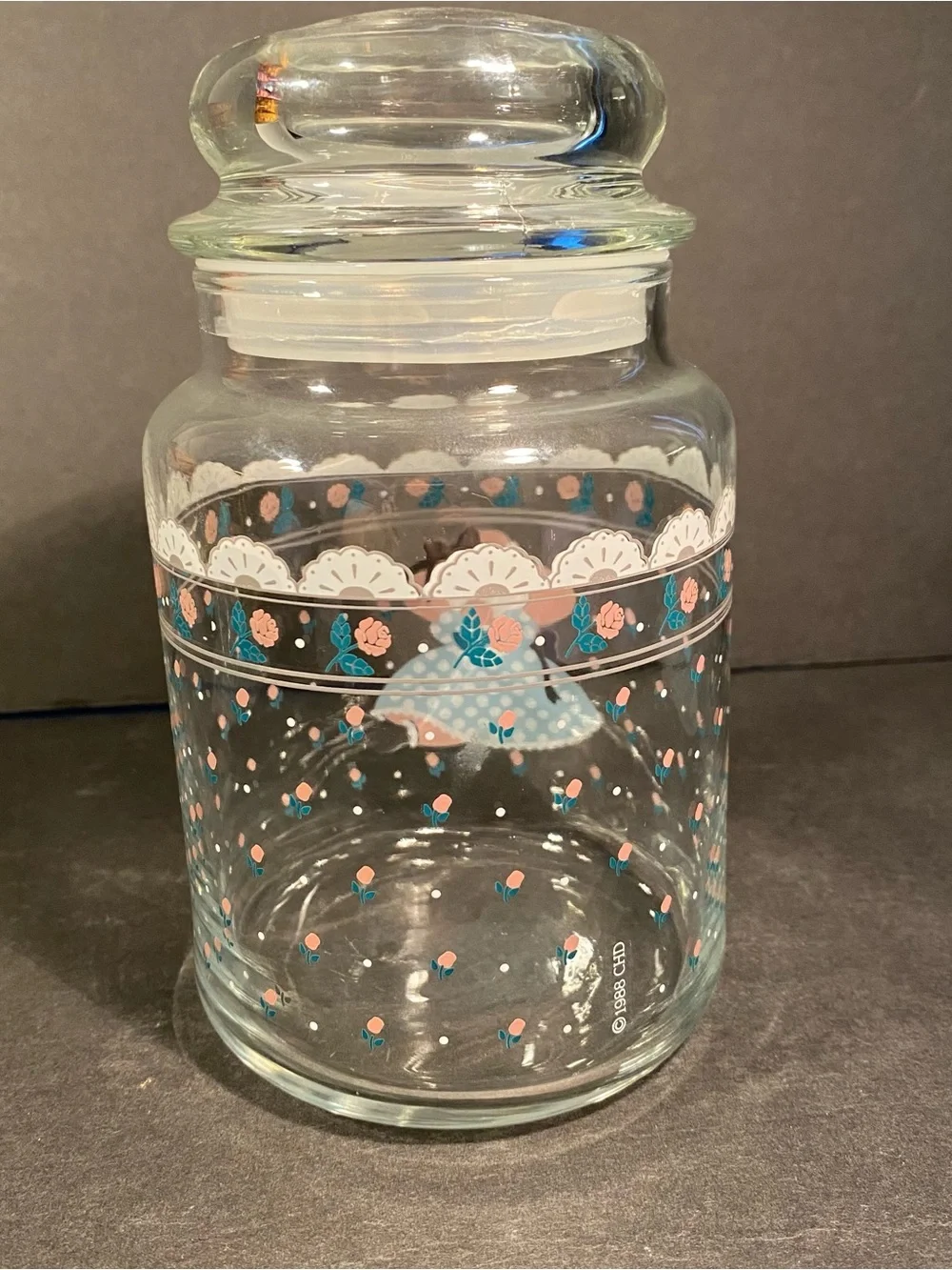 Clear Glass Cookie Jar with Cute Polka Dot Girl